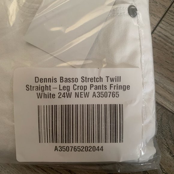 NWT DENNIS BASSO STRETCH TWILL STRAIGHT-LEG CROP PANTS WITH FRINGE WHITE 24W - Picture 5 of 6